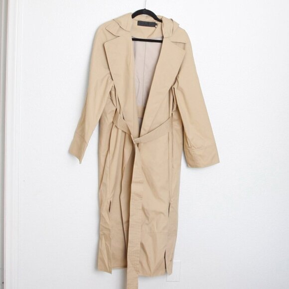 NEW Jenni Kayne Raincoat Trench Coat Long Coat Belted Khaki Tan Large - Picture 2 of 10